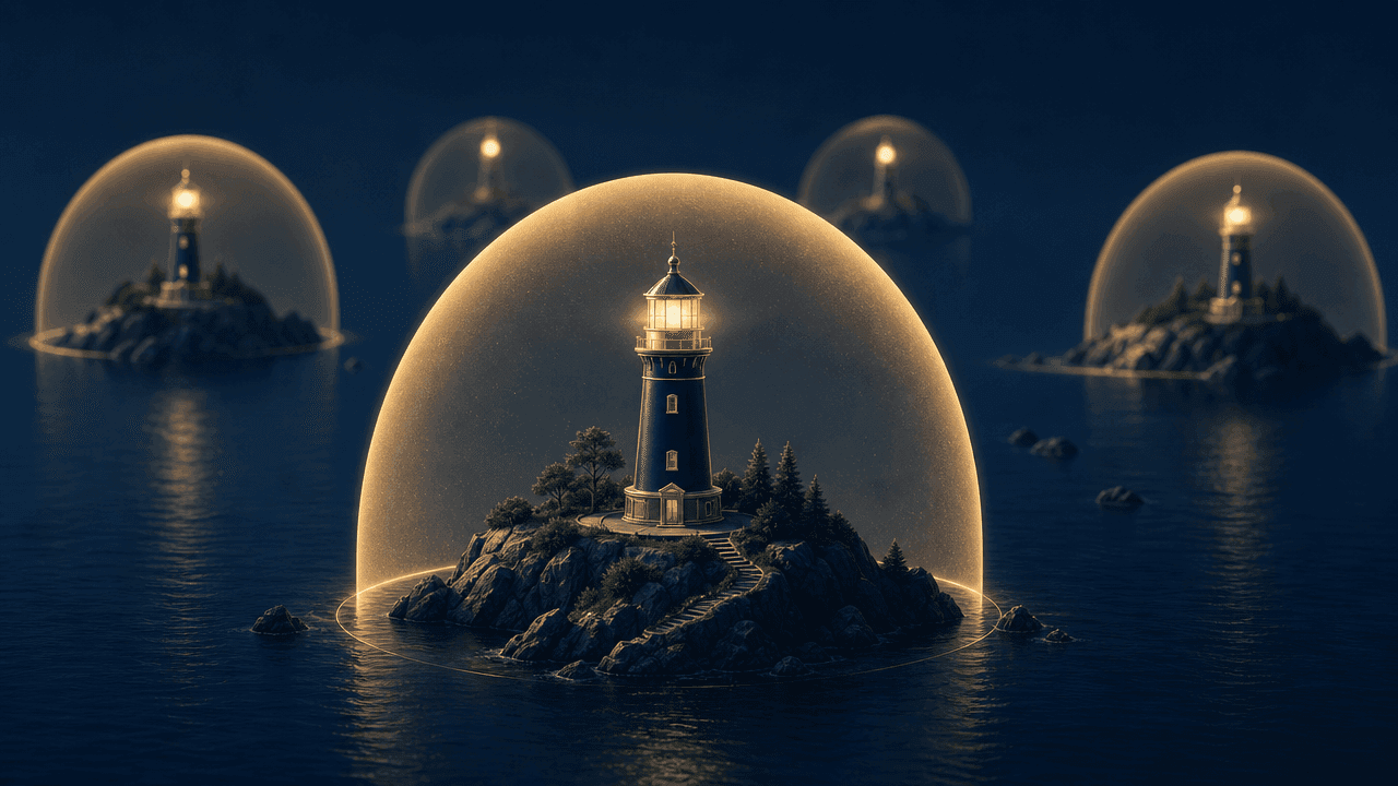 Cada empresa es una isla con su propio faro y su cúpula de luz: los haces nunca se cruzan entre islas